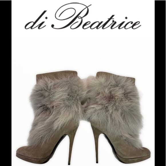 Di Beatrice Gray suede rabbit fur boots size 39 - Picture 1 of 9